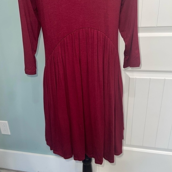 Burgundy solid Babydoll Mini Dress - Picture 13 of 14